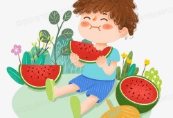 小娃儿吃瓜,童趣盎然的夏日时光